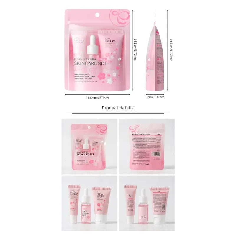 4PCS Sakura Skin Care Set and Kit with Cleanser, Serum, Eye Cream, Gift Set Travel Kit Facial Care Skin Care Products