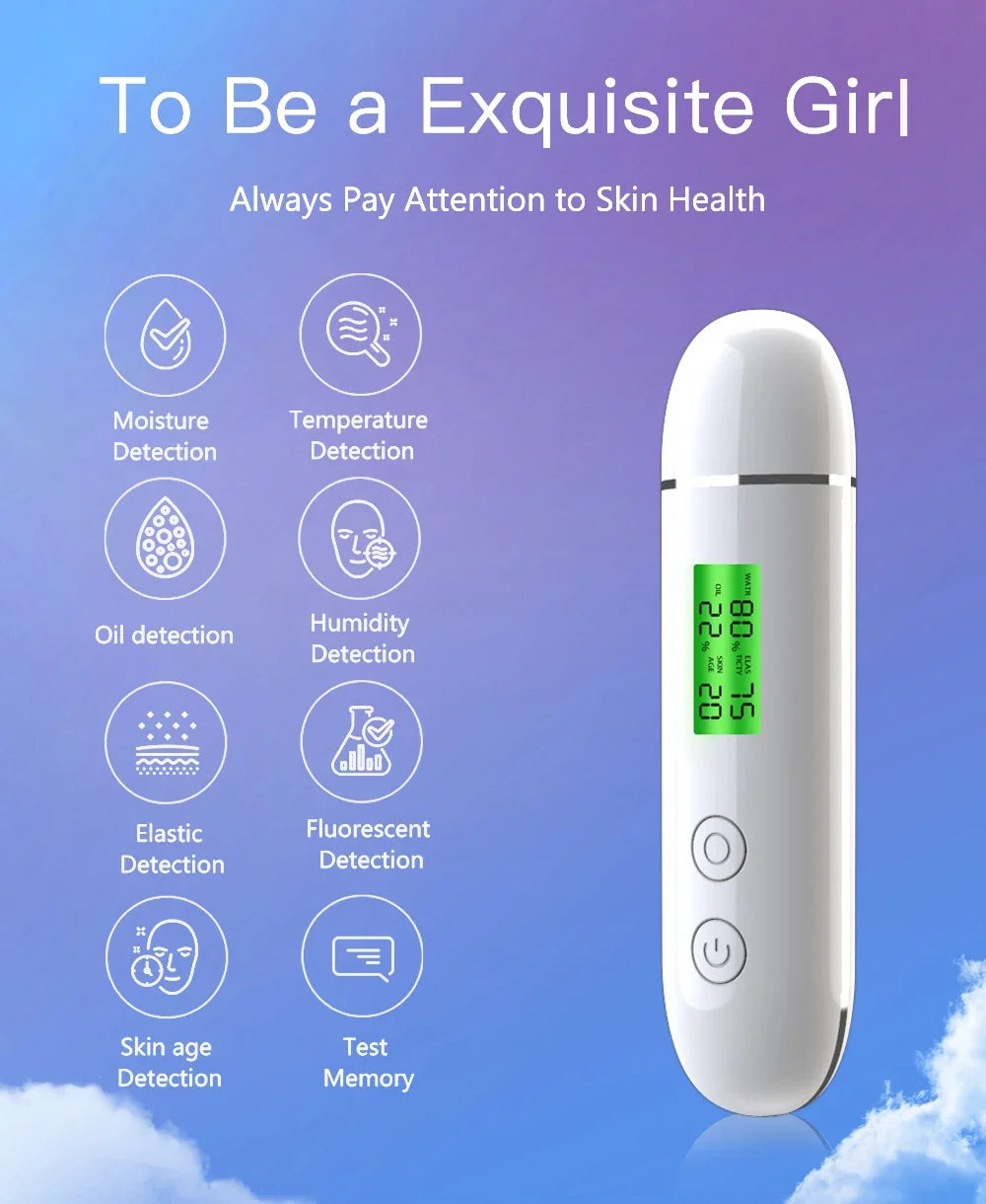 Portable Rechargeable Skin Analyzer Detector LCD Digital Water Oil Moisture Tester Fluorescent Agent Detection Face Care Tool