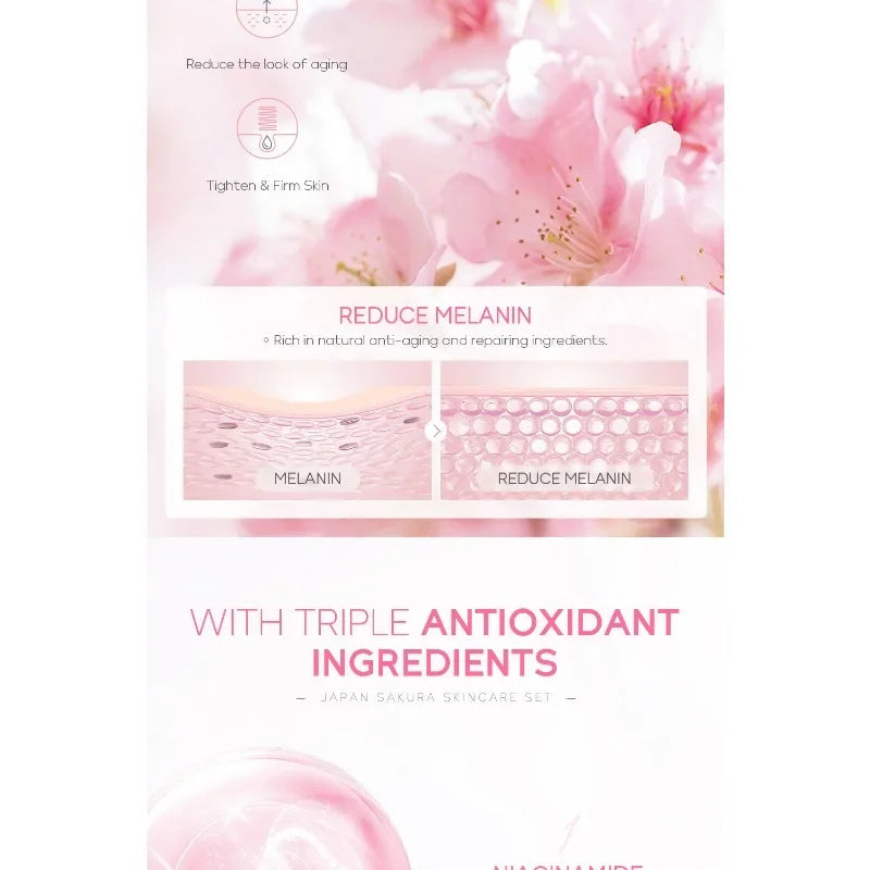 4PCS Sakura Skin Care Set and Kit with Cleanser, Serum, Eye Cream, Gift Set Travel Kit Facial Care Skin Care Products