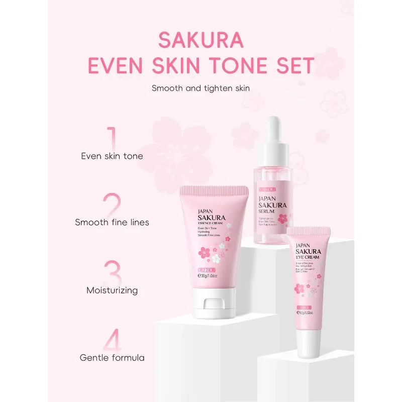 4PCS Sakura Skin Care Set and Kit with Cleanser, Serum, Eye Cream, Gift Set Travel Kit Facial Care Skin Care Products