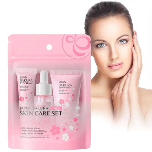 4PCS Sakura Skin Care Set and Kit with Cleanser, Serum, Eye Cream, Gift Set Travel Kit Facial Care Skin Care Products