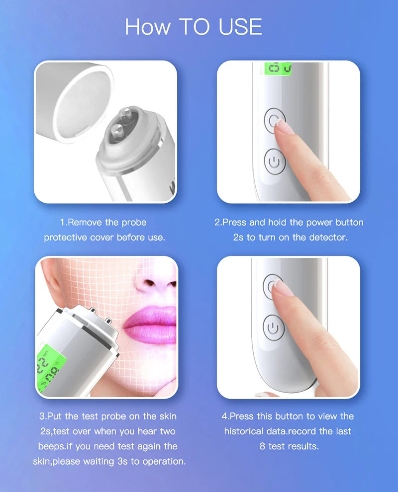 LCD Digital Skin Detector Pen Face Skin Tester Skin Smart Water Oil Fluorescent Content Facial Moisture Analyzer Skin Care Tools